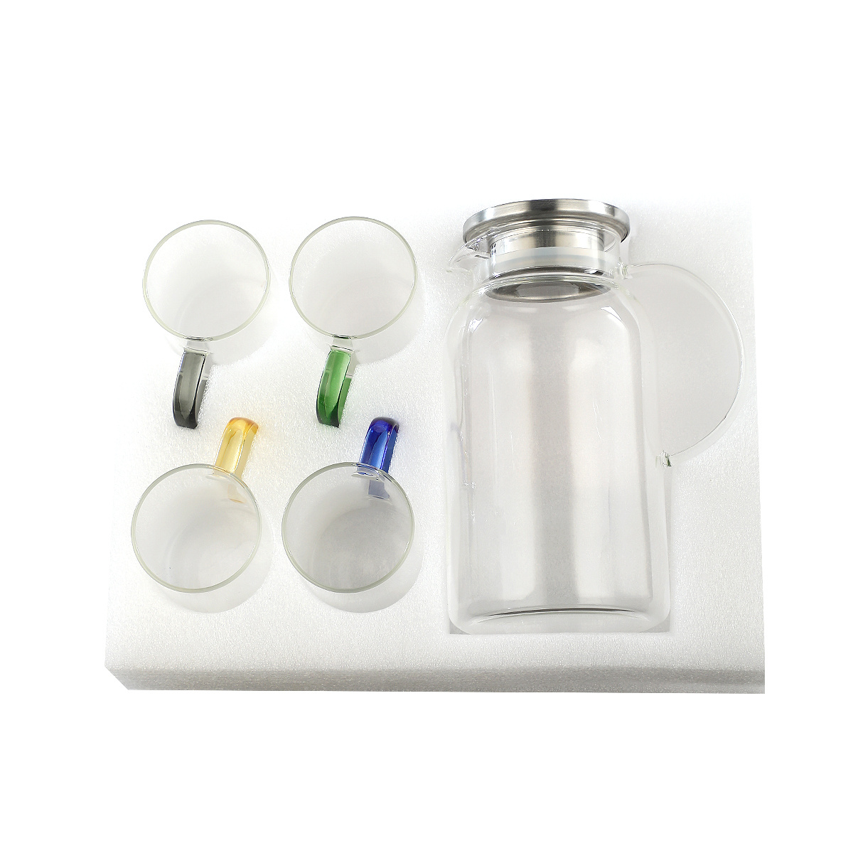 Heat-resistant Glass Tea Set, 1 Pot With 4 Colored Glass Cups - Image 2