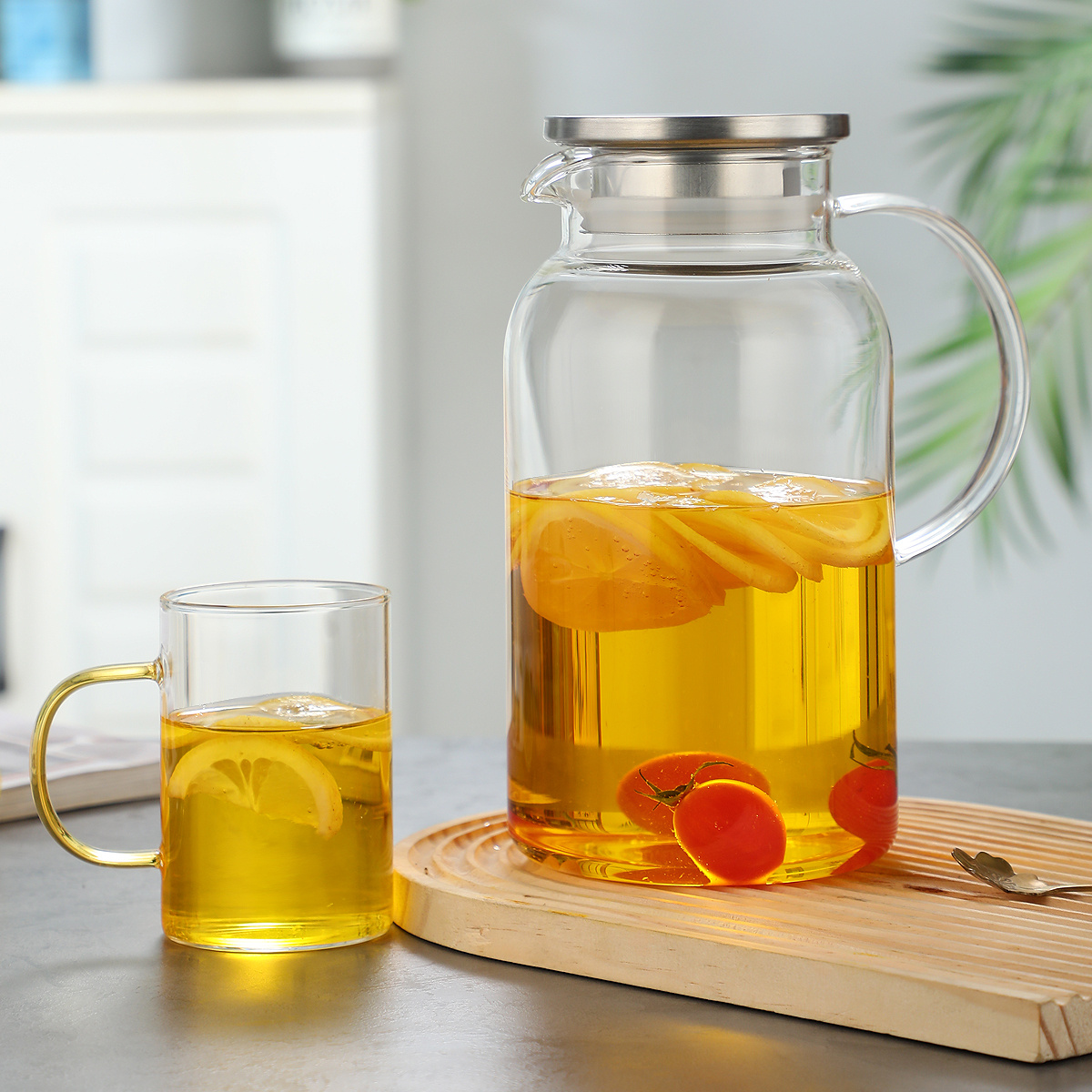 Heat-resistant Glass Tea Set, 1 Pot With 4 Colored Glass Cups - Image 4