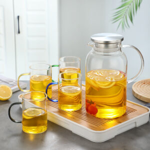 Heat-resistant Glass Tea Set, 1 Pot With 4 Colored Glass Cups