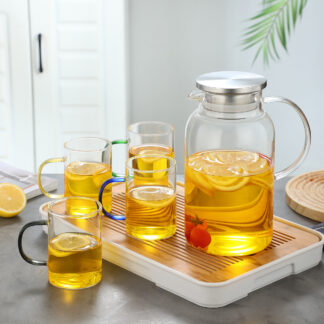 Heat-resistant Glass Tea Set, 1 Pot With 4 Colored Glass Cups