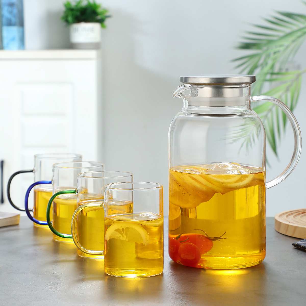 Heat-resistant Glass Tea Set, 1 Pot With 4 Colored Glass Cups - Image 8
