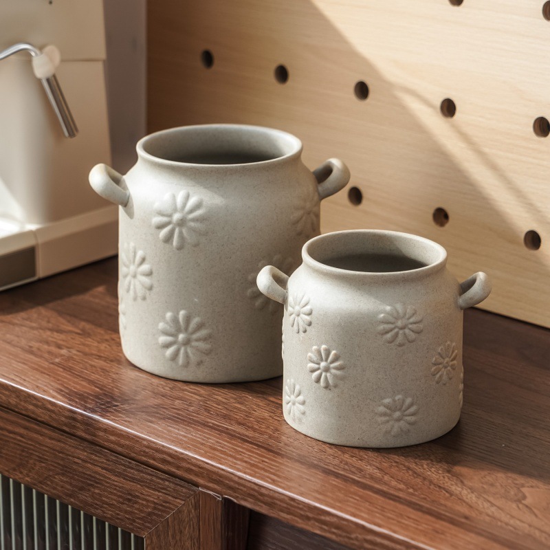 Daisy Stoneware Ceramic Storage Jar Cutlery Organizer - Image 2