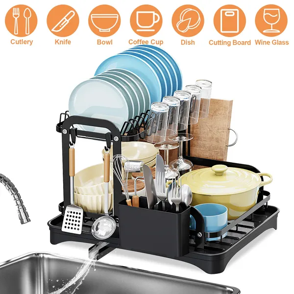 Double-Layer Dish Drying Rack With Drainboard